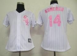 MLB Chicago White Sox 14# Paul Konerko White Women Jerseys Pink strip MLB Chicago White Sox 14# Paul Konerko White Women Jerseys Pink strip