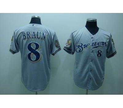 mlb milwaukee brewers #8 braun 40th patch grey mlb milwaukee brewers #8 braun 40th patch grey