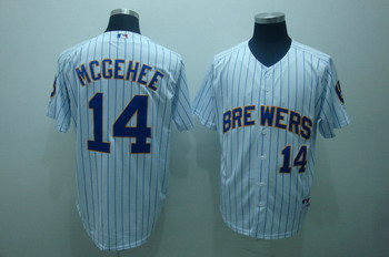 Milwaukee Brewers 14 Casey mcgehee white jerseys (blue stripe) Milwaukee Brewers 14 Casey mcgehee white jerseys (blue stripe)