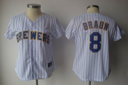 Women Milwaukee Brewers 8 Ryan Braun white black strip jerseys Women Milwaukee Brewers 8 Ryan Braun white black strip jerseys