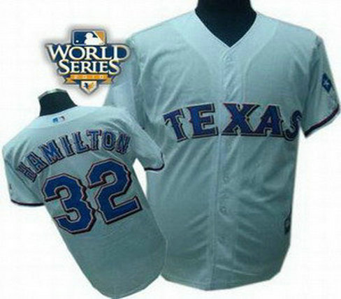 Texas Rangers 32 Josh Hamilton 2010 World Series Patch jerseys white Texas Rangers 32 Josh Hamilton 2010 World Series Patch jerseys white