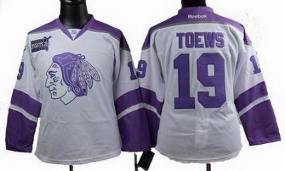 Women Chicago Blackhawks #19 Jonathan Toews Fights Cancer white Jersey Women Chicago Blackhawks #19 Jonathan Toews Fights Cancer white Jersey