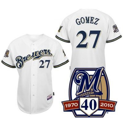 Milwaukee Brewers Jerseys #27 Carlos Gomez White Jersey 40TH Milwaukee Brewers Jerseys #27 Carlos Gomez White Jersey 40TH