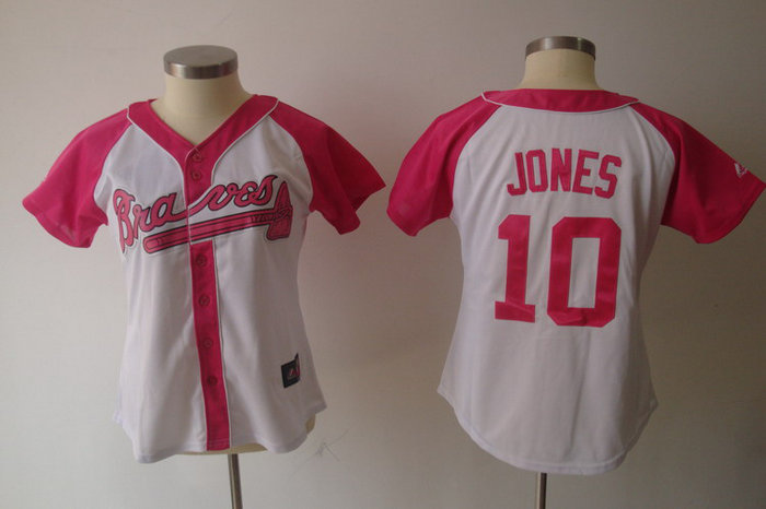 2012 Women Pink Splash Fashion Jersey by Majestic Athletic Atlanta Braves 10 Chipper Jones white Jerseys 2012 Women Pink Splash Fashion Jersey by Majestic Athletic Atlanta Braves 10 Chipper Jones white Jerseys