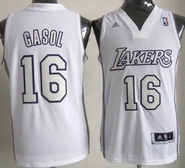 Los Angeles Lakers 16 Pau Gasol White Revolution 30 Swingman Jerseys Silver Number Christmas Style Los Angeles Lakers 16 Pau Gasol White Revolution 30 Swingman Jerseys Silver Number Christmas Style