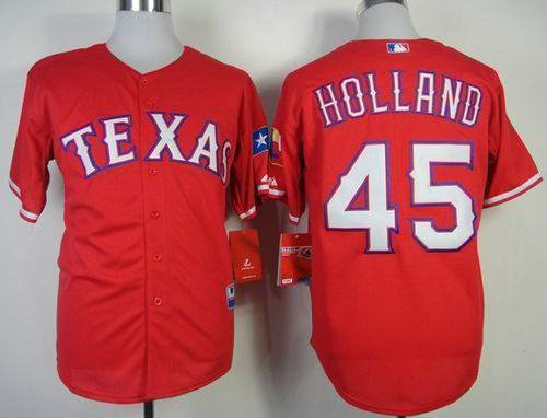 Texas Rangers #45 Derek Holland Red Baseball Jersey Texas Rangers #45 Derek Holland Red Baseball Jersey