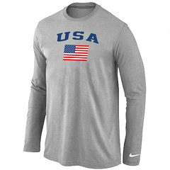 USA Olympics USA Flag Collection Locker Room Long Sleeve T-Shirt L.Grey USA Olympics USA Flag Collection Locker Room Long Sleeve T-Shirt L.Grey
