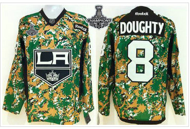 Los Angeles Kings #8 Drew Doughty Camo Veterans Day Practice 2014 Stanley Cup Champions Stitched NHL Jersey