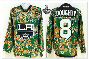 Los Angeles Kings #8 Drew Doughty Camo Veterans Day Practice 2014 Stanley Cup Finals Stitched NHL Jersey