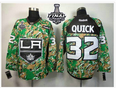 Los Angeles Kings #32 Jonathan Quick Camo Veterans Day Practice 2014 Stanley Cup Finals Stitched NHL Jersey