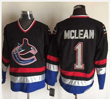 Vancouver Canucks #1 Kirk Mclean Black Blue CCM Throwback Stitched NHL Jersey Vancouver Canucks #1 Kirk Mclean Black Blue CCM Throwback Stitched NHL Jersey