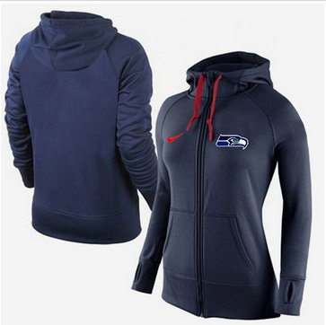 Women Nike Seattle Seahawks Full-Zip Performance Hoodie Dark Blue