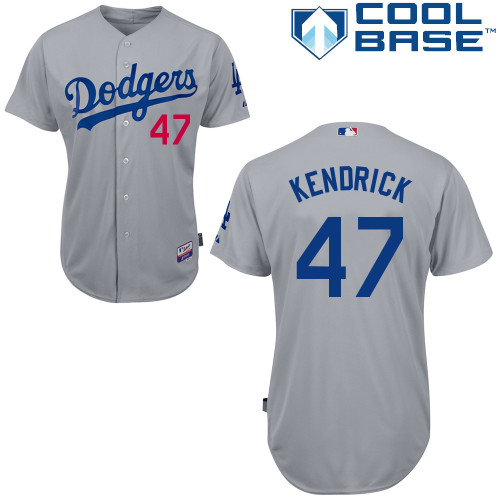 Los Angeles Dodgers#47 Kendrick Majestic Authentic Grey Jersey