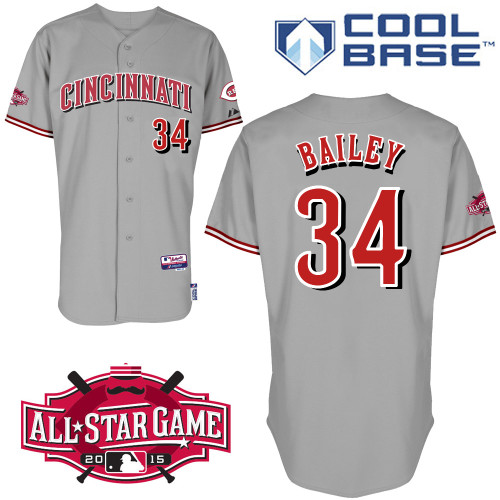 Cincinnati Reds #34 Bailey Authentic Personalized Road Gray Jersey w2015 All-Star Patch