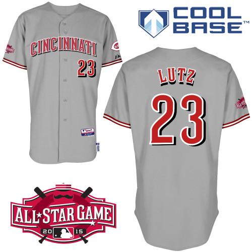 Cincinnati Reds #23 Lutz Authentic Personalized Road Gray Jersey w2015 All-Star Patch