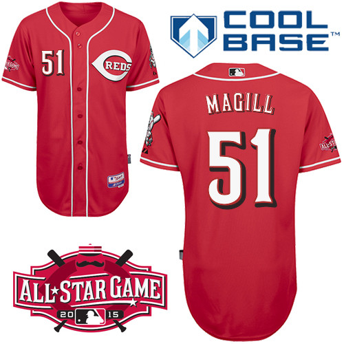 Cincinnati Reds #51 Magill Authentic Personalized Alternate red Jersey w2015 All-Star Patch