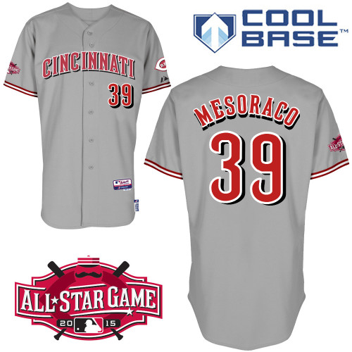 Cincinnati Reds #39 Mesoraco Authentic Personalized Road Gray Jersey w2015 All-Star Patch Cincinnati Reds #39 Mesoraco Authentic Personalized Road Gray Jersey w2015 All-Star Patch