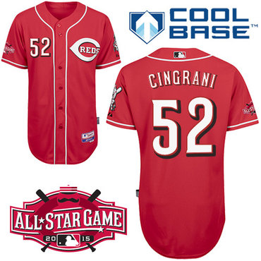 Cincinnati Reds #52 Cingrani Authentic Personalized Alternate red Jersey w2015 All-Star Patch