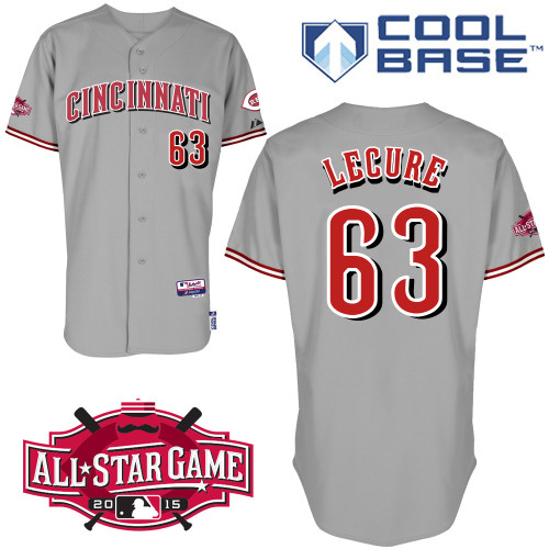Cincinnati Reds #63 Lecure Authentic Personalized Road Gray Jersey w2015 All-Star Patch