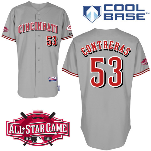 Cincinnati Reds #53 Contreras Authentic Personalized Road Gray Jersey w2015 All-Star Patch