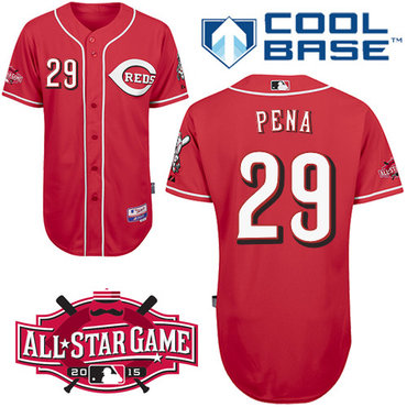 Cincinnati Reds #29 Pena Authentic Personalized Alternate red Jersey w2015 All-Star Patch Cincinnati Reds #29 Pena Authentic Personalized Alternate red Jersey w2015 All-Star Patch