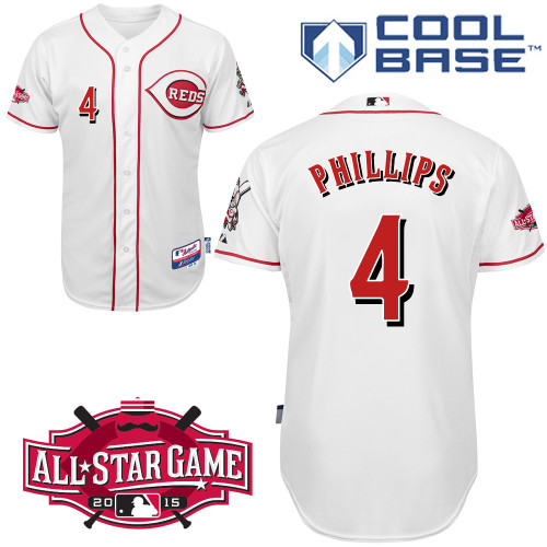 Cincinnati Reds #4 Phillips Authentic Personalized Home White Jersey w2015 All-Star Patch Cincinnati Reds #4 Phillips Authentic Personalized Home White Jersey w2015 All-Star Patch