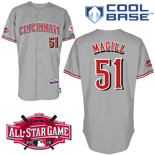 Cincinnati Reds #51 Magill Authentic Personalized Road Gray Jersey w2015 All-Star Patch