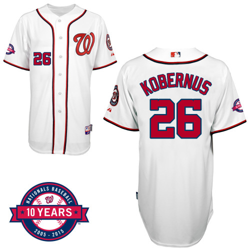 Washington Nationals#26 Kobernus Authentic Personalized Home White Jersey 10th Anniversary Patch