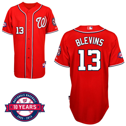 Washington Nationals#13 Blevins Authentic Personalized Alternate red Jersey 10th Anniversary Patch Washington Nationals#13 Blevins Authentic Personalized Alternate red Jersey 10th Anniversary Patch