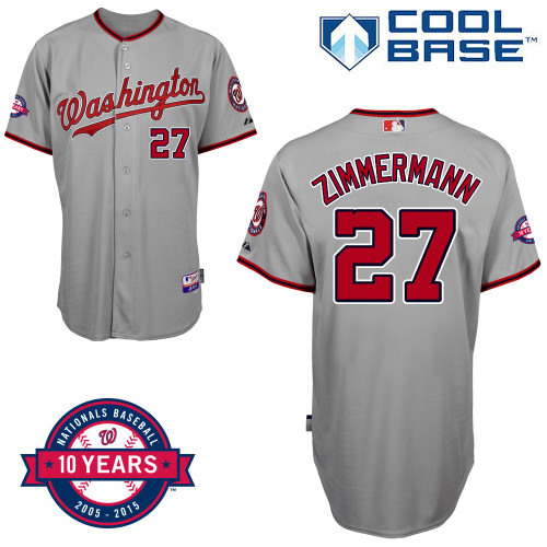 Washington Nationals #27 Zimmermann Authentic Personalized Road Gray Jersey 10th Anniversary Patch Washington Nationals #27 Zimmermann Authentic Personalized Road Gray Jersey 10th Anniversary Patch