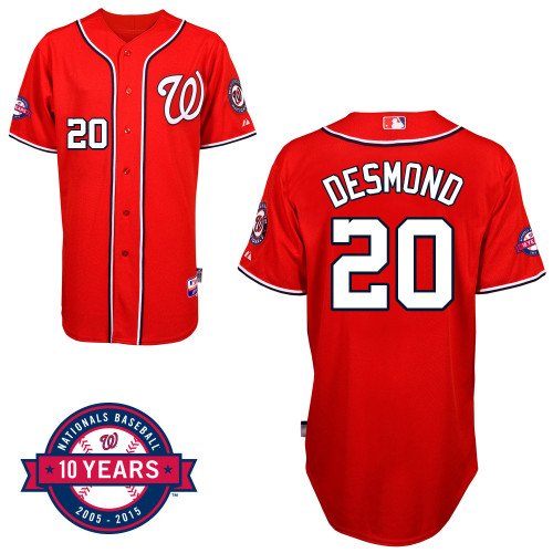 Washington Nationals#20 Desmond Authentic Personalized Alternate red Jersey 10th Anniversary Patch Washington Nationals#20 Desmond Authentic Personalized Alternate red Jersey 10th Anniversary Patch