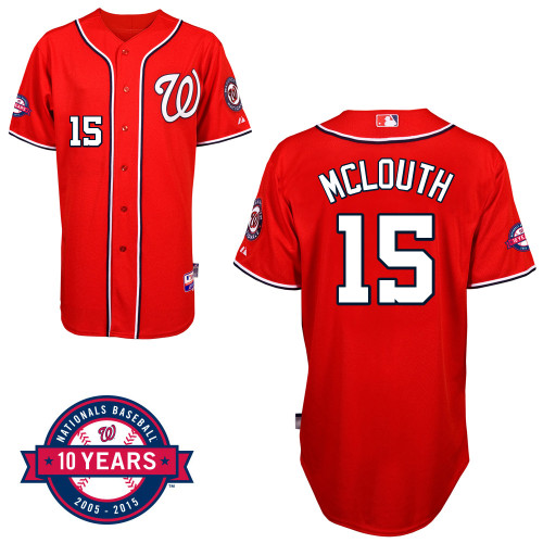 Washington Nationals#15 Mclouth Authentic Personalized Alternate red Jersey 10th Anniversary Patch Washington Nationals#15 Mclouth Authentic Personalized Alternate red Jersey 10th Anniversary Patch
