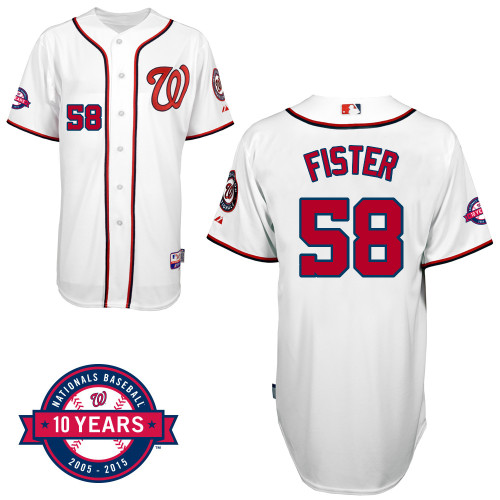 Washington Nationals#58 Fister Authentic Personalized Home White Jersey 10th Anniversary Patch