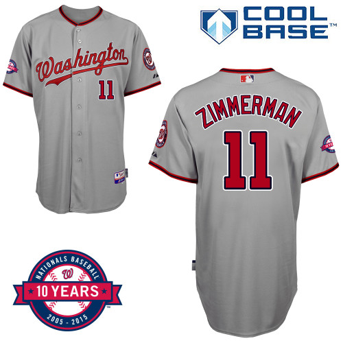 Washington Nationals #11 Zimmerman Authentic Personalized Road Gray Jersey 10th Anniversary Patch