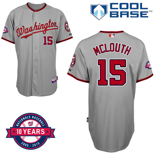 Washington Nationals #15 Mclouth Authentic Personalized Road Gray Jersey 10th Anniversary Patch