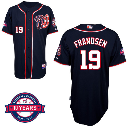Washington Nationals#19 Frandsen Authentic Personalized Alternate Blue Jersey 10th Anniversary Patch