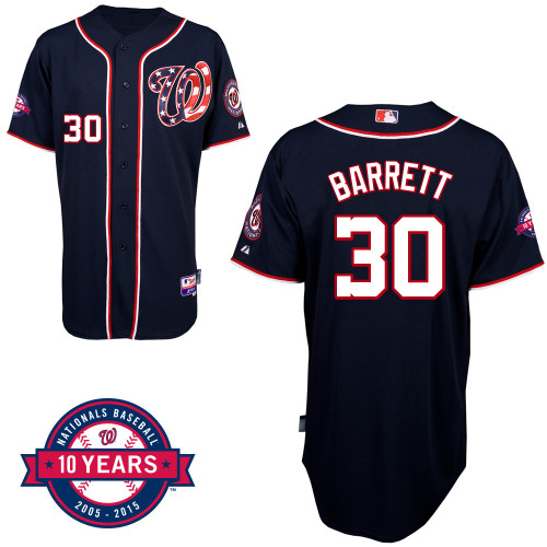 Washington Nationals#30 Barrett Authentic Personalized Alternate Blue Jersey 10th Anniversary Patch