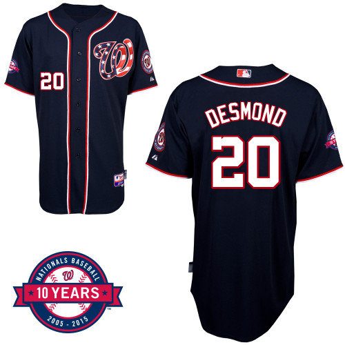 Washington Nationals#20 Desmond Authentic Personalized Alternate Blue Jersey 10th Anniversary Patch
