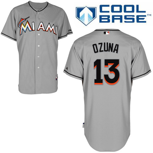 Miami Marlins #13 Marcell Ozuna Authentic Personalized Road Gray Jersey