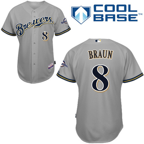 Milwaukee Brewers #8Ryan Braun Authentic Personalized Road Gray Jersey