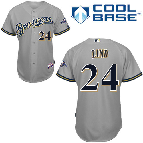Milwaukee Brewers #24Adam Lind Authentic Personalized Road Gray Jersey
