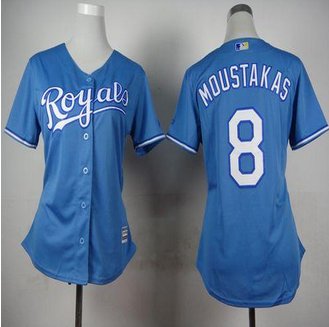 Women Kansas City Royals #8 Mike Moustakas Light Blue Alternate 1 Stitched Baseball jersey