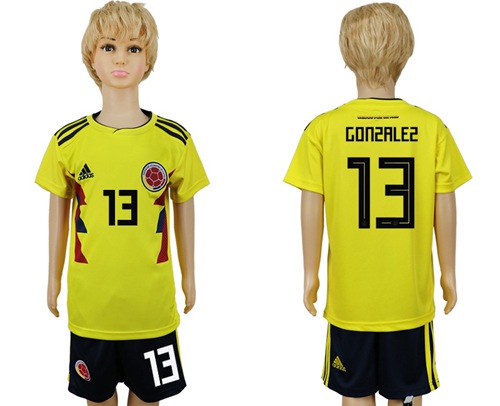 2018 World Cup Colombia #13 Gonzalez Home Kid Soccer Country Jersey