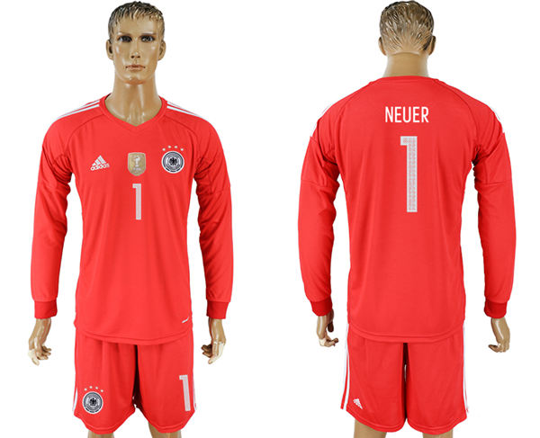 2018 World Cup Men  Germany #1 Neuer Red Home Long Sleeves Soccer Country Jersey