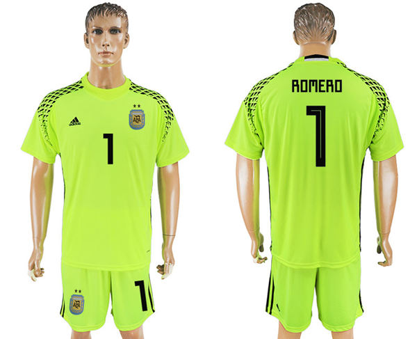 2018 World Cup Men Argentina #1 Romero Away Green Soccer Country Jersey