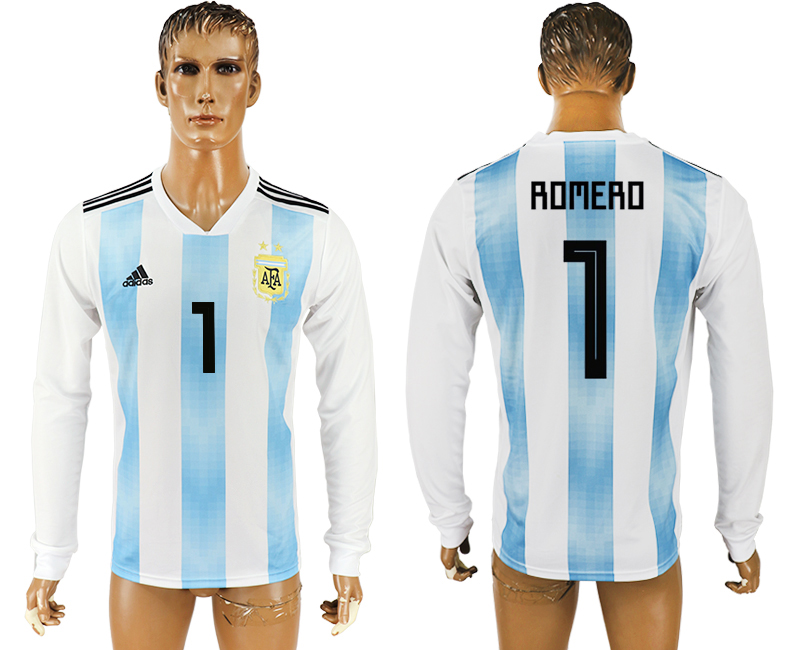 2018 World Cup Men Argentina #1 Romero Home Long Sleeves Soccer Country Jersey 2018 World Cup Men Argentina #1 Romero Home Long Sleeves Soccer Country Jersey
