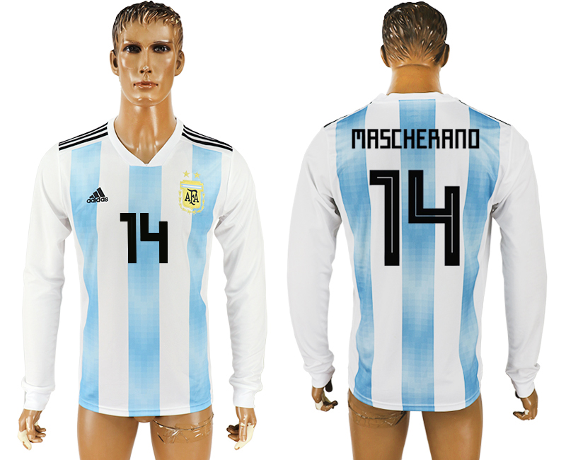2018 World Cup Men Argentina #14 Mascherano Home Long Sleeves Soccer Country Jersey 2018 World Cup Men Argentina #14 Mascherano Home Long Sleeves Soccer Country Jersey