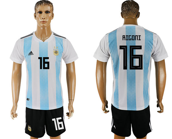 2018 World Cup Men Argentina #16 Rigoni Away Soccer Country Jersey