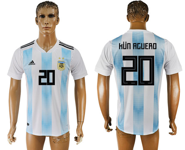 2018 World Cup Men Argentina #20 Kun Aguero Away Soccer Country Jersey