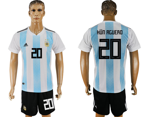 2018 World Cup Men Argentina #20 Kun Aguero Away Soccer Country Jersey